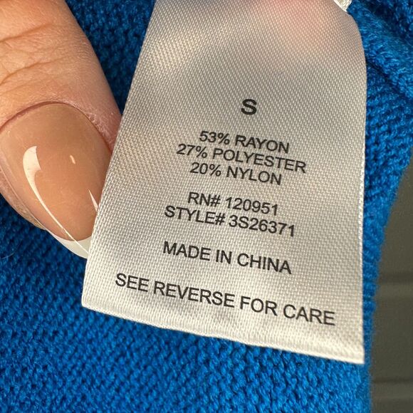 Pink Rose Puff Sleeve & Ribbed Hem Crew Neck Sweater Blue Size S - Picture 6 of 6